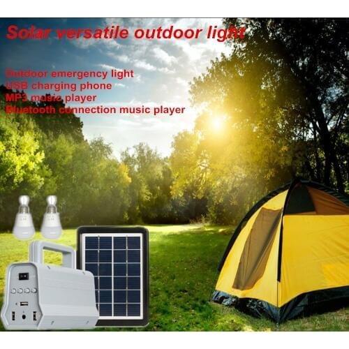 Solar Power Portable LED Emergency Light Outdoor Bluetooth +USB Charger+2 LED Bulbs 1W Generator Kit Waterproof For Camping Tent