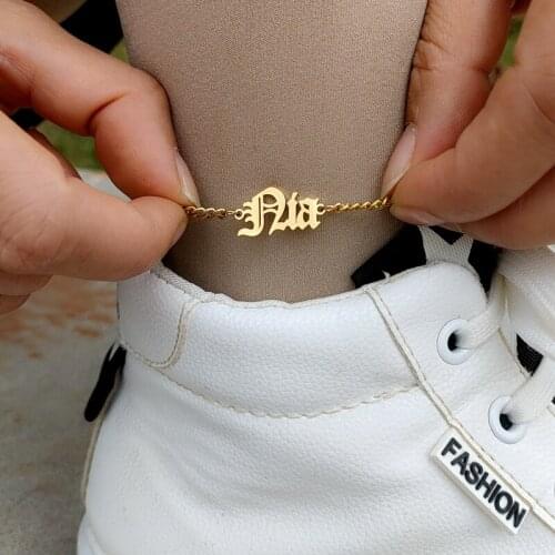 Personalized Custom letter Ankle Bracelet for Women Stainless Steel Feet Jewelry Old Englis Anklet Foot Chain Female Love Gift
