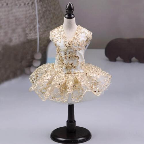 Gold Silver Color Dog Wedding Dress Luxury Bling Embroidery Clothes for Small Dogs Lace Princess Tutu Skirt Pet Apparel XS-XL