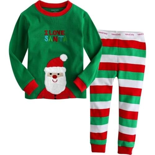 Christmas Long Sleeves Girls Boys Baby Kidschildren Clothing Sets Suits Pajama 2 Piece Set 2-7 Age Cotton Sleepwear Fashion
