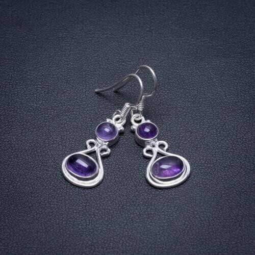 Natural Amethyst Handmade Boho 925 Sterling Silver Earrings 1 1/4" S1519