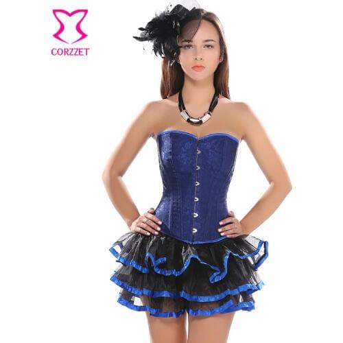 Steampunk Blue Gothic Mesh Corset Dress Corpete Sexy Mujer Corsets Bustier Burlesque Gothique Corselet Gotico Korsett For Women