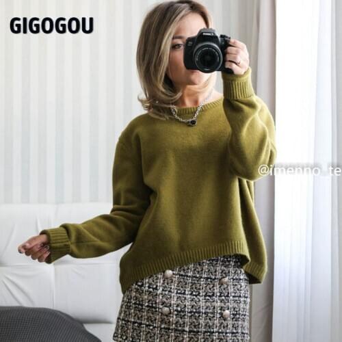 GIGOGOU Loose Oversized Women Sweater O Neck Cashmere Knitted Pullovers Top Autumn Winter Jumpers Euro Casual Twist Warm Sweater