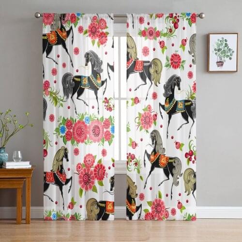 Horse Flower Window Treatment Tulle Modern Sheer Curtains for Kitchen Living Room the Bedroom Curtains Decoration