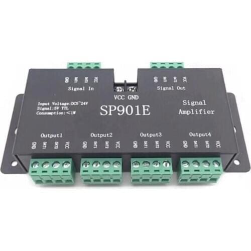 DC5-24V SP901E SPI output signal 4 control group LED Signal Amplifier controller for WS2811 SK6812 APA102 DMX512 strip module