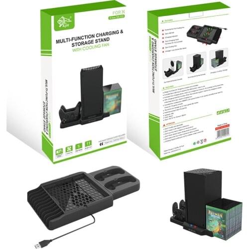 Dual Game Controller Charging Dock Station Game Disc Storage Rack with Cooling Fan For Xbox Series X Games Console Charger Stand