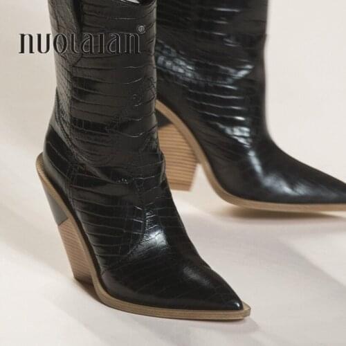 Women Ankle Boots Pointed Toe Western Cowboy Boots women Footwear 9.5CM High Heels Female Boots Shoes Women 2019 New Winter