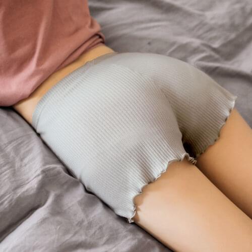 Ladies Women Summer Safety Pants Thread Ribbed Striped Seamless Stretchy Underpants Solid Color Ruffled Plus Size Boxer Shorts