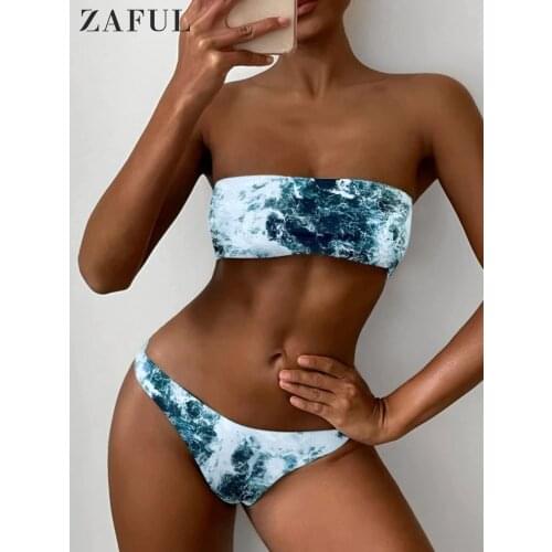 ZAFUL Abstract Bandeau Bikini Set Women Sexy Strapless Swimsuit Beach Bathing Suit Brazilian Swimwear Biquinis Maillot De Bain