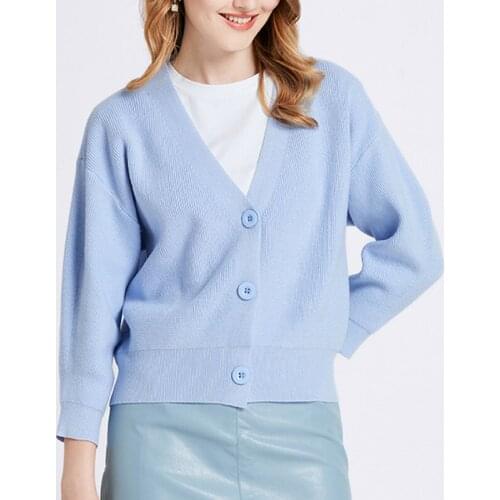 Korean New Knit Solid Womens Sweater Cardigan V-neck Single-breasted Drop Shoulder Casual Cardigans Female 2021 Autumn Sweaters