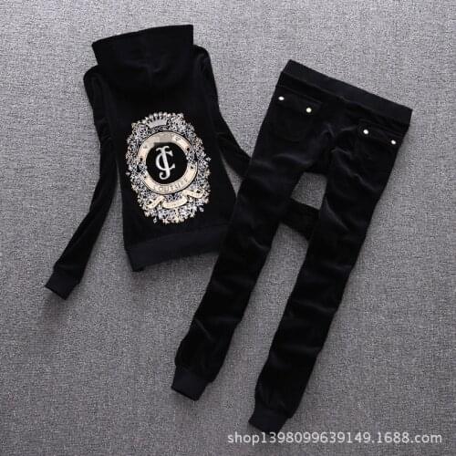 Women Tracksuit 2 Pieces Set Spring / Fall Velvet Fabric Tracksuits Velour Suit Sweatshirt Female Sport Suit Outfits Woman Cloth