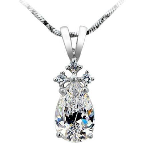 Cool Dew 2Ct Simulate Diamond Pendant Necklace for Women Genuine 925 Silver Platinum Plated Jewelry Pleased Gift for Girlfriend