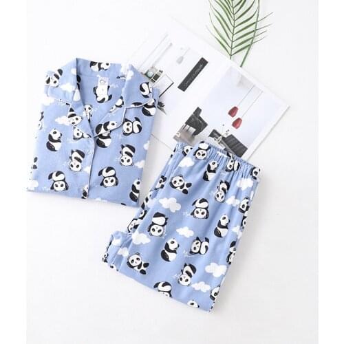 100% Cotton Casual Pajamas Set Women Pyjama Cartoon Panda Print Winter Sleepwear Warm Casual Homewear Full Sleeve Shirt Pants