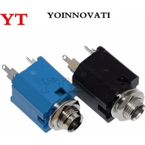 20PCS/Lot 6.35mm/6.35 Stereo Audio Microphone Female Jack/Socket Connector 5P/3P Blue/Black