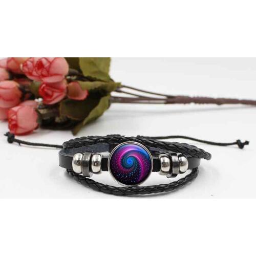 2019/New Galaxy Cosmic Space Bracelet Symbol Crystal Glass Inlay Woven Leather Bracelet Gift