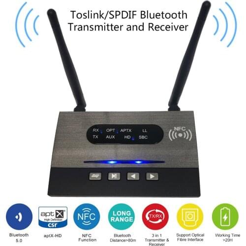 3.5MM B22 Remote Bluetooth 5.0 Transmitter Receiver Bypass 3-in-1 Wireless Audio Adapter Supports HD Low Latency Fiber RCA AUX