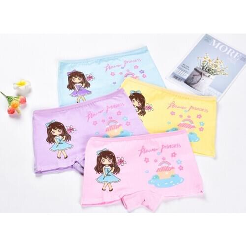 4 Pcs Pure Cotton Children Underwear Girls Panties Cute Cartoon Princess Pattern Kids Boxer Briefs Child Girl Pants 2-12 Years