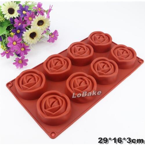 8 cavities flower rose shape silicone small cake mold chocolate mould biscuit molds fondant ice moulds for DIY bakery supplies
