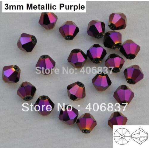 Free Shipping! 720pcs/Lot, Chinese Top Quality 3mm Metallic Purple Crystal Bicone Beads