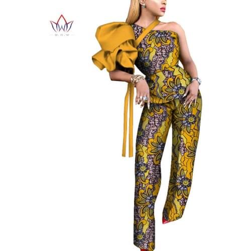 Bintarealwax African Pant Sets for Women Dashiki Plus Size 2 Pieces Ankara Clothes Fashionone One shoulder Africa Clothing WY297