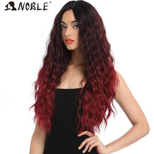 NOBLE Long Wavy 4x4 Lac Front Wigs for Black Women Synthetic Blonde Cosplay Wig 28"Heat Resistant African American Synthetic Wig