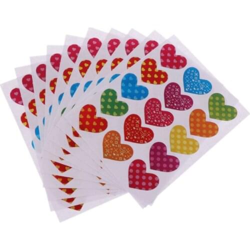 D7WF 10 Sheets Heart Stickers Love Decorative Sticker Kids Envelopes Cards Craft Scrapbooking Party Favors Prize Class Rewards