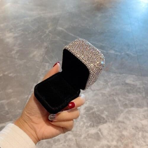 Diamond-studded Ring Holder Jewelry Box Flannel Flip Cover Sparkling Earings Packaging Wedding Ring Storage Box Small Gift Box