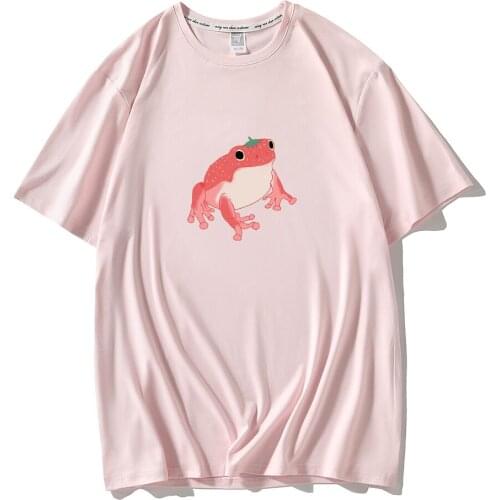Kawaii Frog Shirt Harajuku Graphic Tee Plus Size Pink T Shirt Women Drop Shoulder Clothing Aesthetic Summer Soft Girl Clothes