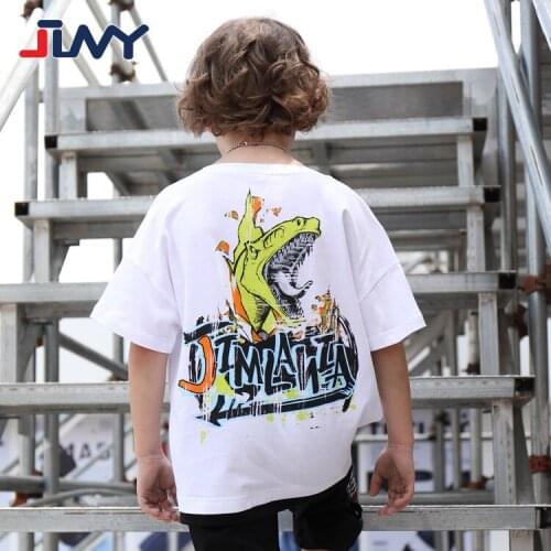 Teen Boys Short Sleeve T-shirts 2021 Fashion New Kids Loose Casual Tops Summer Dinosaur Print T Shirts For Big Boy Child Clothes