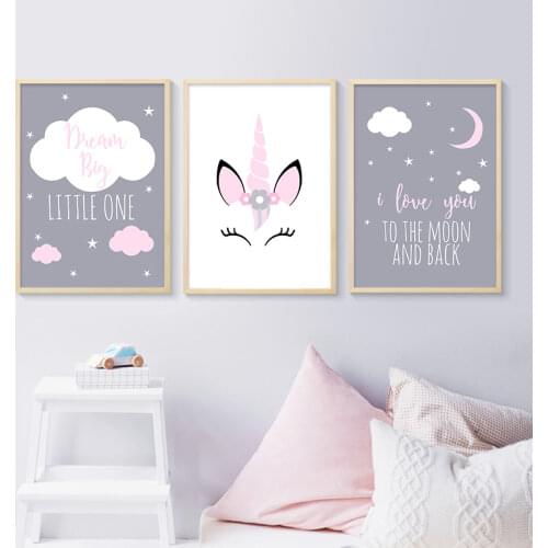 Unframed Canvas Poster Baby Girl Nursery Quotes Wall Art Moon Painting Nordic Kids Room Decoration Picture Unicorn
