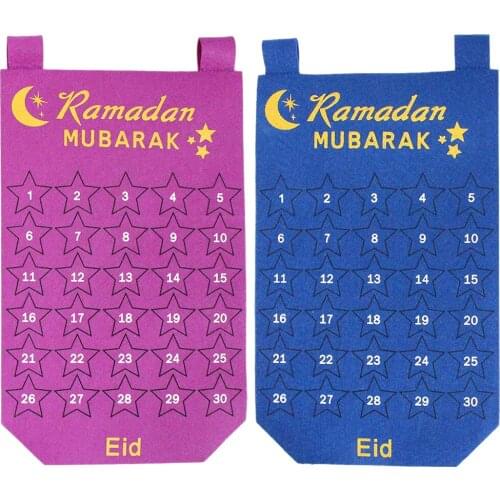 Eid Mubarak 30 days Advent Calendar Hanging Felt for Kids Gifts Ramadan Party Decorations Supplies