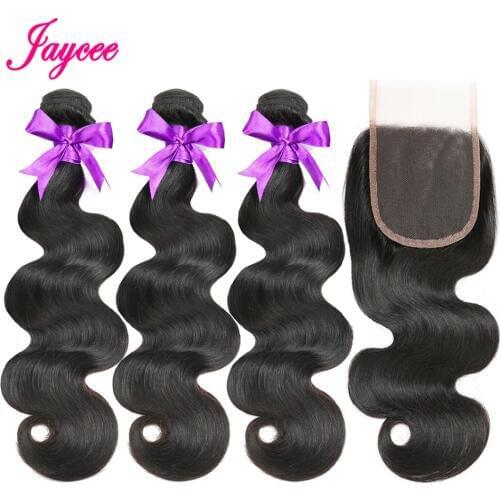 Jaycee Hair Brazilian Bodywave Bundles with Closure 3 Bundles with Closure Body Wave Remy Human Hair Weave With Lace Closure