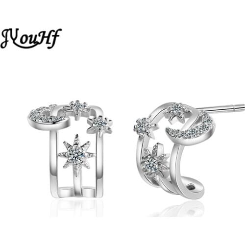 JYouHF New Fashion Crystal Zircon Star Moon Earrings for Women Korean Simple Silver Color Piercing Earring Studs Wedding Jewelry