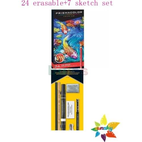 Usa OEM Prismacolor Colored Pencils 24 Color Erasable Pencil with 7PC Sketch Art Kit Gift Set Artist Premier Wooden Soft Core