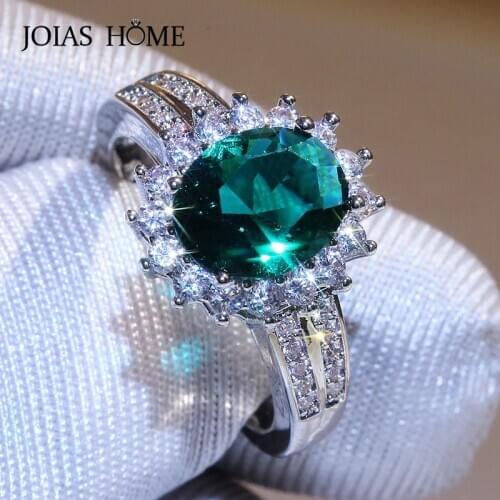 Joiashome classic 925 Sterling Silver Ring with 8*10MM oval shape emerald Rings Jewellery for Women Wedding promise Party gifts