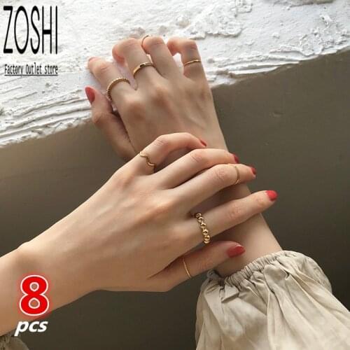 Boho 8pcs/lot Metal Ball Twist Wave Circle Finger Ring Set For Women Gold Color Punk Gothic Knuckle Mid Rings Minimalist Jewelry