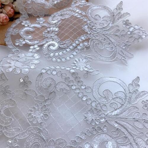 1 Yard Sequined embroidery Lace Trim Retro Alencon Corded Lace for Wedding Gown, Fingerless gloves, Sewing, Garments