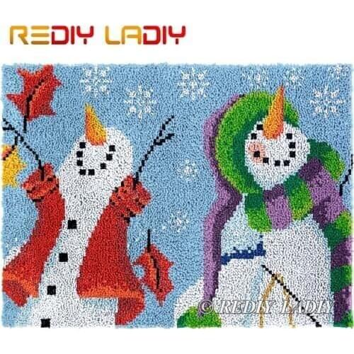 Latch Hook Kits DIY Carpet Rug Snowman Plush Wall Tapestry Kits Crochet Floor Mat Chunky Yarn Cushion Arts & Crafts 81*61cm