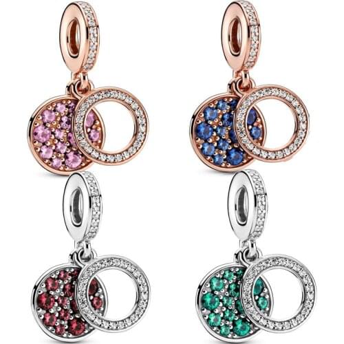 925 sterling silver jewelry clear pink CZ pendant charm fit original bangle & bracelet fine jewelry accessories making for women