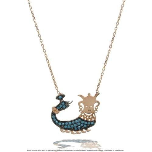 Legend Of Snakes Head Şahmeran Zircon Silver Necklace 925 Sterling Rose Plated