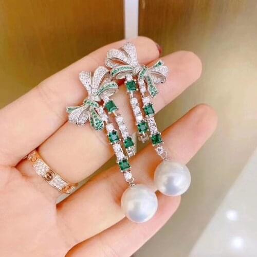 MJ224 Solid 925 Sterling Silver Round 11mm Nature Fresh Water White Pearls Drop Dangle Earrings for Women Fine Birthday Gifts