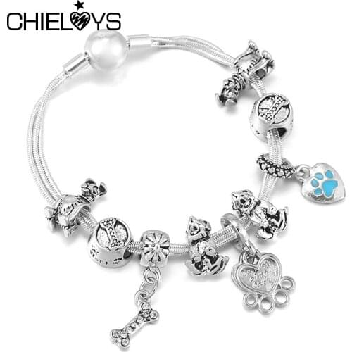 Fashion European Style Charm Bracelets With Lovely Dog & Dog Bones Beads Bracelets For Women Kids Jewelry Pulseras Mujer