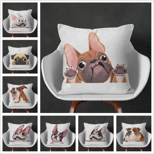 Bulldog Puppy Blowing Hair Cartoon Pattern Soft Short Plush Cushion Cover Pillowcase Home Sofa Car Decoration Pillowcase 45X45Cm