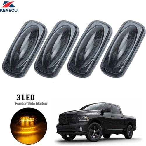 KEYECU 4Pieces 12V Smoke Amber LED Fender Bed Side Marker Lights Set For 2003-2009 DODGE RAM Pickup F250 3500