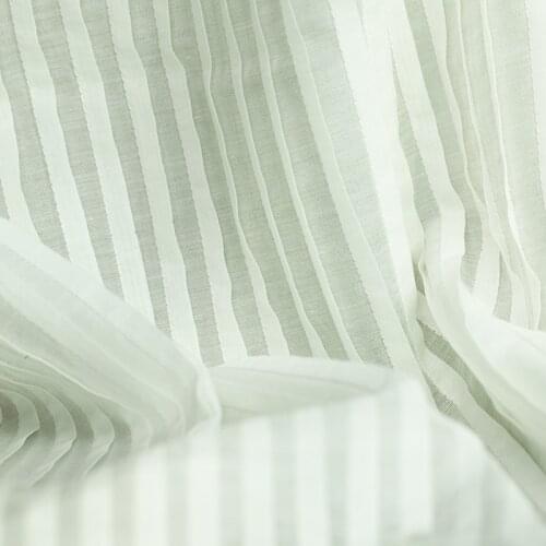 Solid white color 3D pleated and stripes silk blends cotton fabric, sewing for dress, skirt, shirt, blouse, craft by the yard