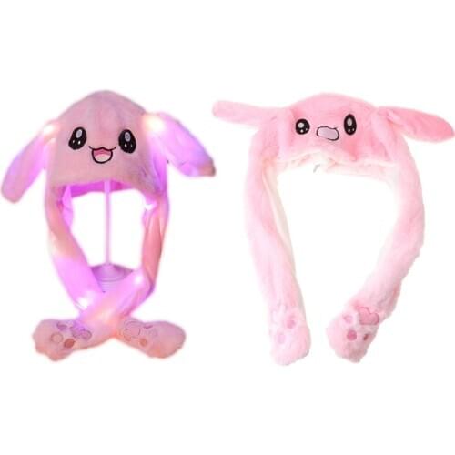 Light Up Plush Animal Hat with Moving Ears Cartoon Bunny Panda LED Earflap Cap 1XCA