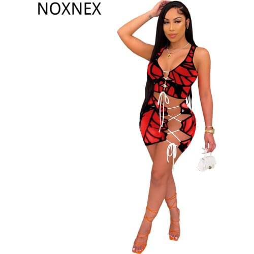 NOXNEX Sexy Tight-fitting Hollow Tie Crop Vest Bag Hip Mini Skirt Woman Party V-neck Two-piece Suit Fashion Wild Wais