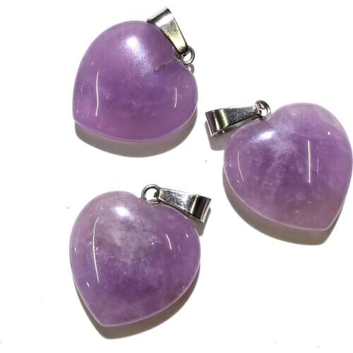 5Pcs Natural Stone Amethysts Pendants Charm Hearts Pendant for Jewelry Making DIY Necklace Accessories Gifts for Women 16mm