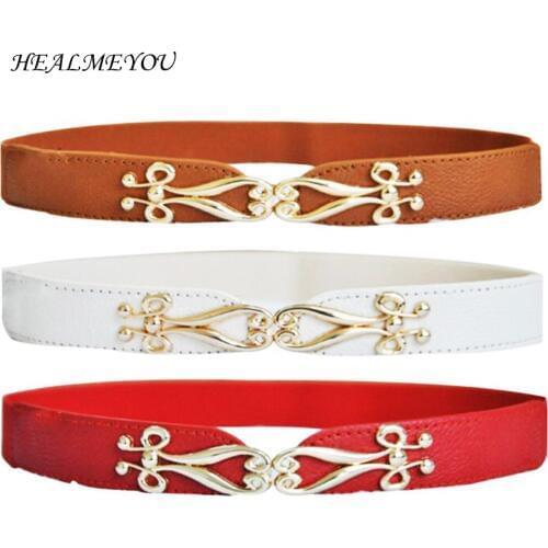 Popular Stylish Women Fashion Thin Flower Gold Metal Buckle Elastic Stretch Corset Waist Belt