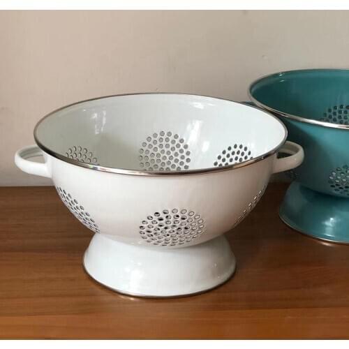 Enamel Drain Basket Vegetable Fruit Storage Basket Water Filter Strainer For Kitchen Dining Room